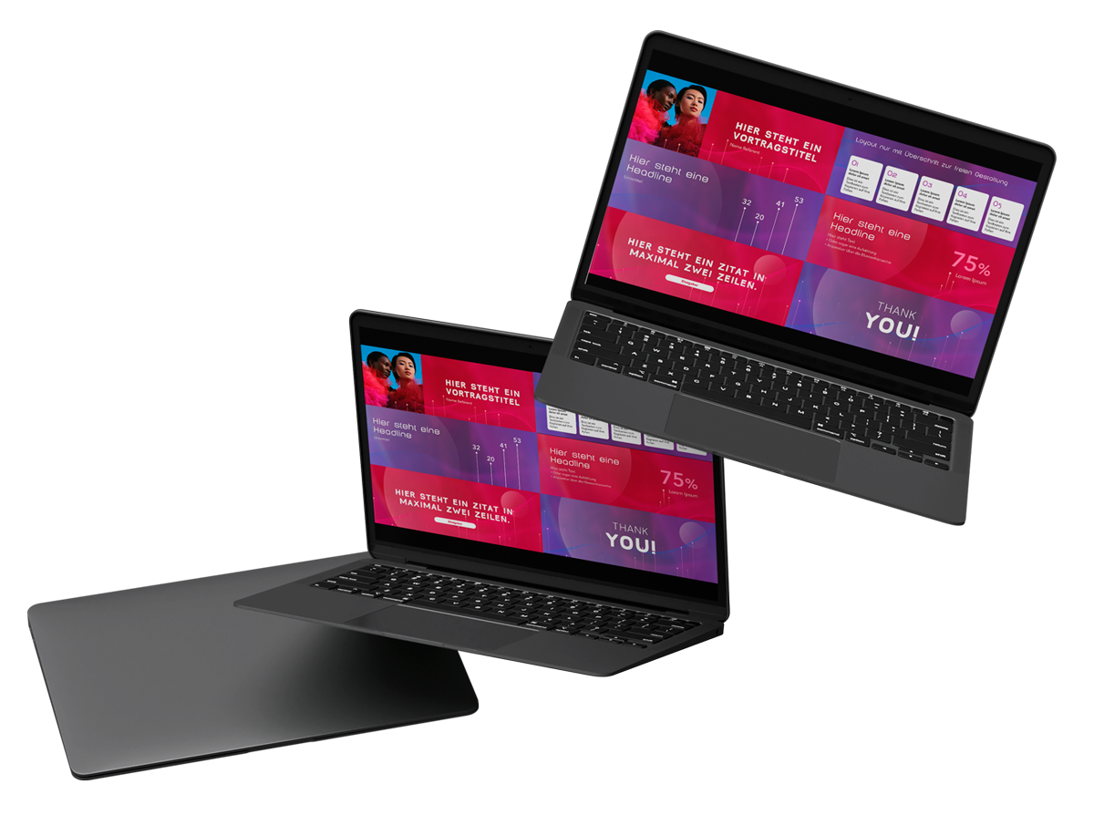 Mock-up Laptop zeigt Präsentationscharts