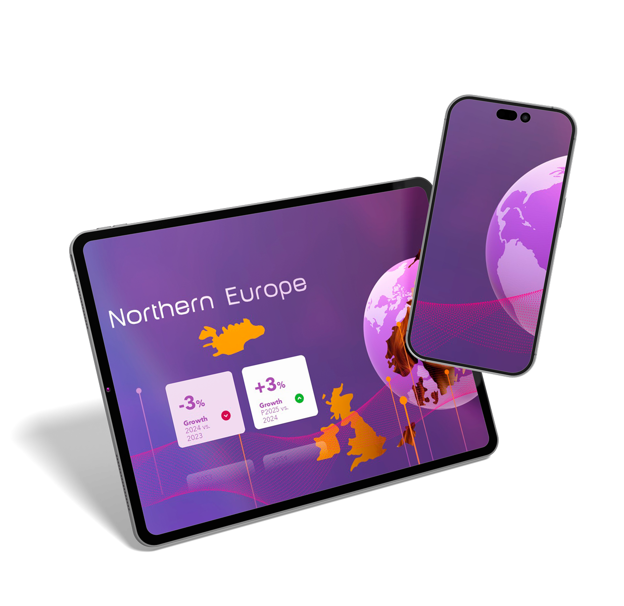 Mock-up Ipad und Smartphone zeigen Präsentationscharts