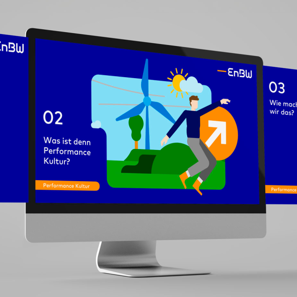 Titelbild für Projekt EnBW Präsentation, Bildschirme mit Slides
