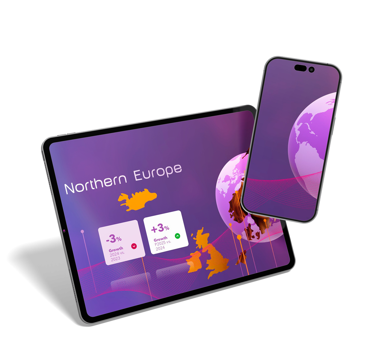 Mock-up Ipad und Smartphone zeigen Präsentationscharts