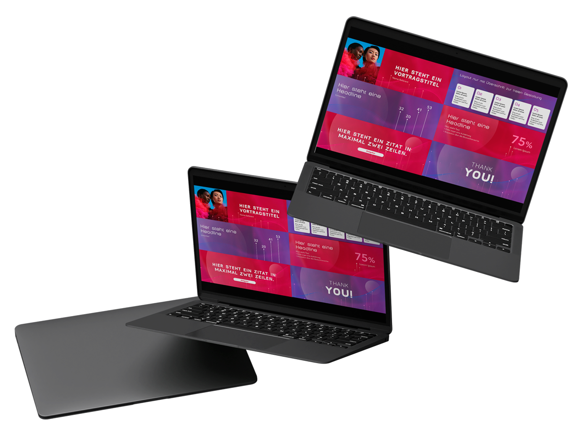 Mock-up Laptop zeigt Präsentationscharts